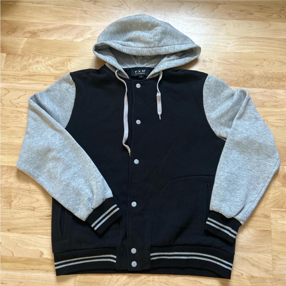 Black and Gray Men's Hoodie button jacket